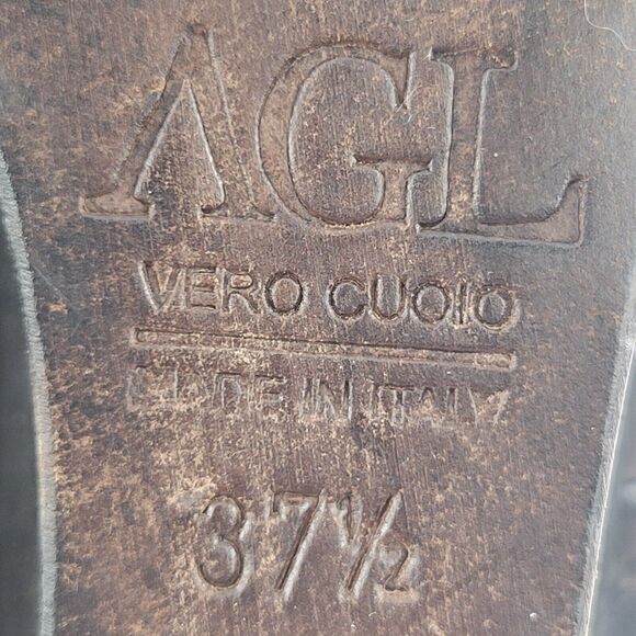 AGL Wedge Heel Ankle Booties Womens 37.5 7.5 Black Leather Rocker Glam Buckles - Picture 10 of 13